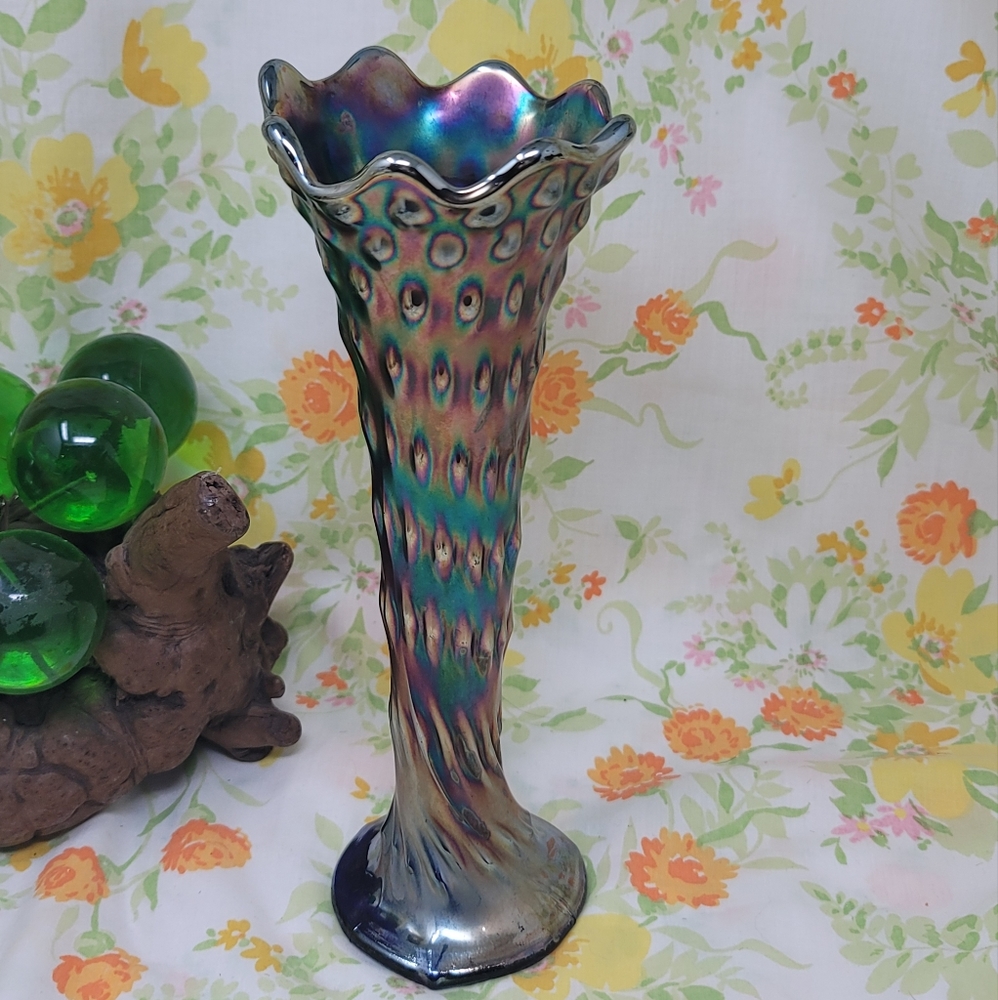 Fenton Art Glass COBALT BLUE CARNIVAL HOBNAIL 10" Swung Vase Mid Century Modern.